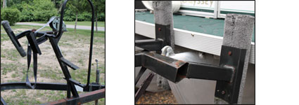 damaged pontoon boat winch stands